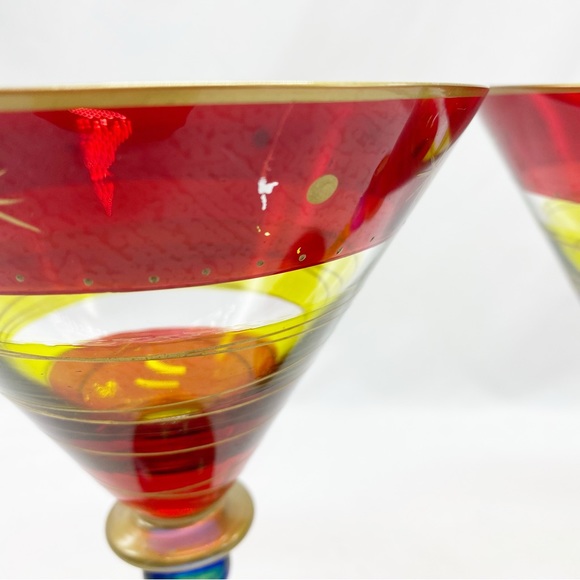 Vintage Pier One Martini Glasses Festive Red Star Dot Pattern Set of 2 - Picture 5 of 5